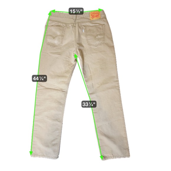 Levis 514 Jeans Mens 34x34 Khaki Tan Straight Fit Straight Leg Five Pocket Denim - Picture 9 of 9